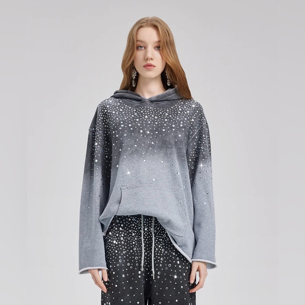 Embellished Gray Hooded Pullover